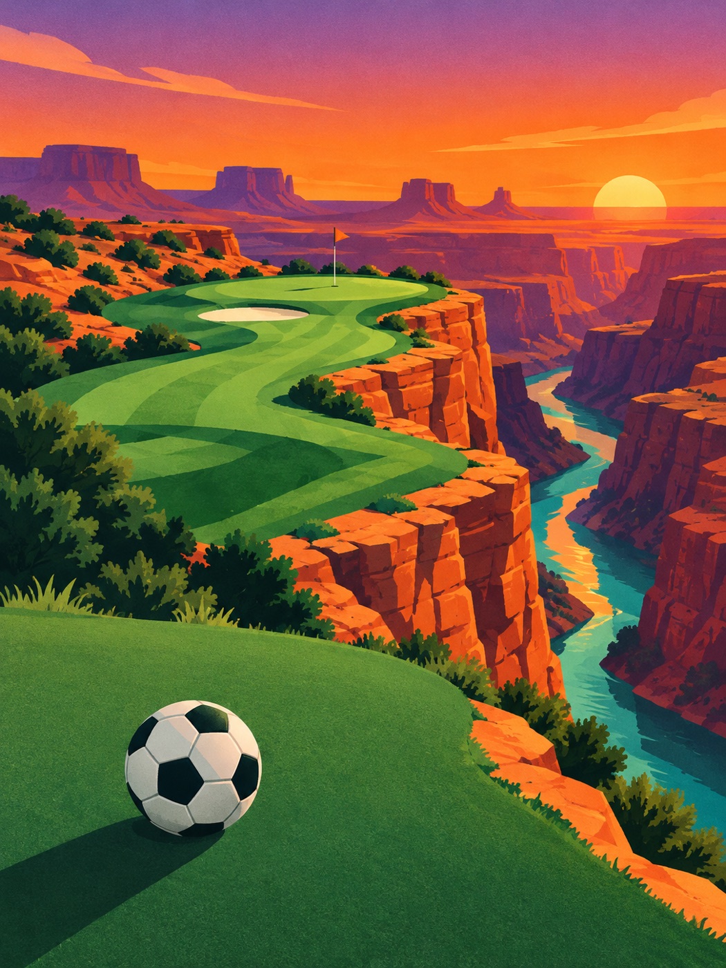 Red Mesa: a fairway along a red sandstone canyon